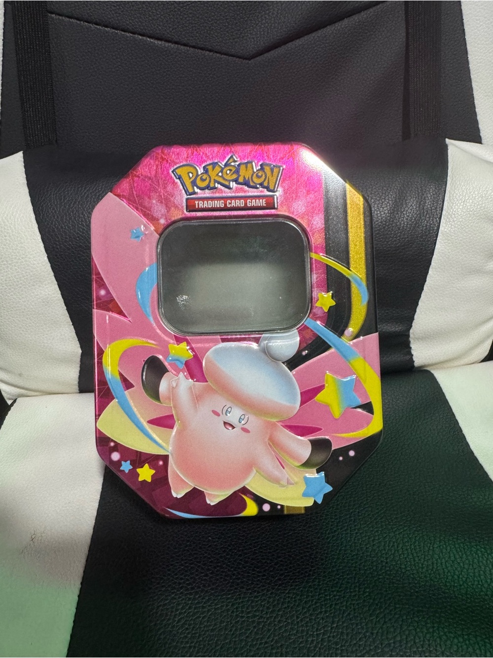 Pokemon Pink Clefairy Tin with Yellow & Blue Accents